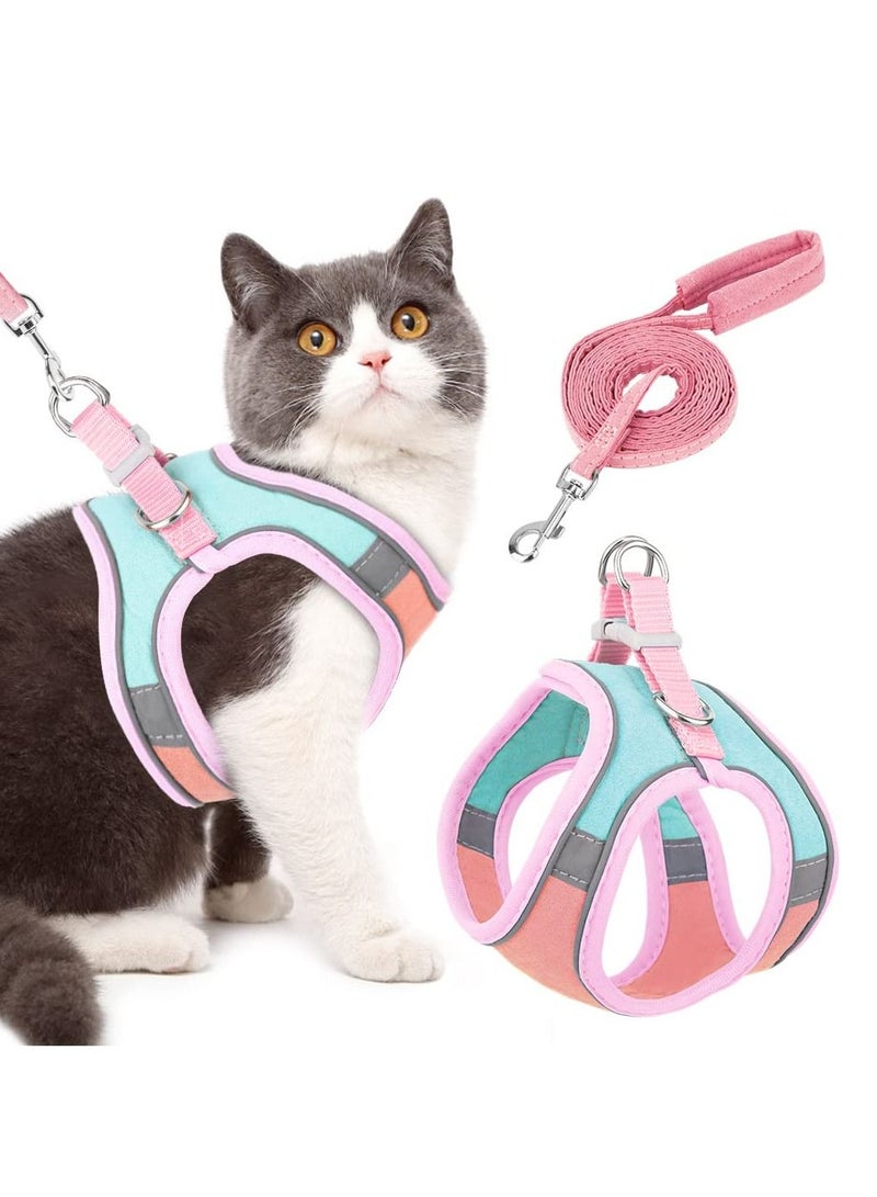 Escape Proof Cat Harness and Lead Set for Walking Adjustable Soft Sturdy Faux Suede Kitten Vest Harness and Leash With Reflective Strip for Large/ Medium Cats - Image 1
