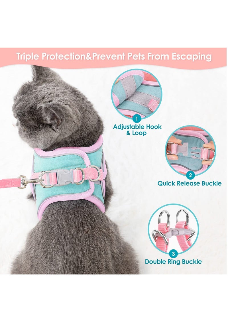 Escape Proof Cat Harness and Lead Set for Walking Adjustable Soft Sturdy Faux Suede Kitten Vest Harness and Leash With Reflective Strip for Large/ Medium Cats - Image 2