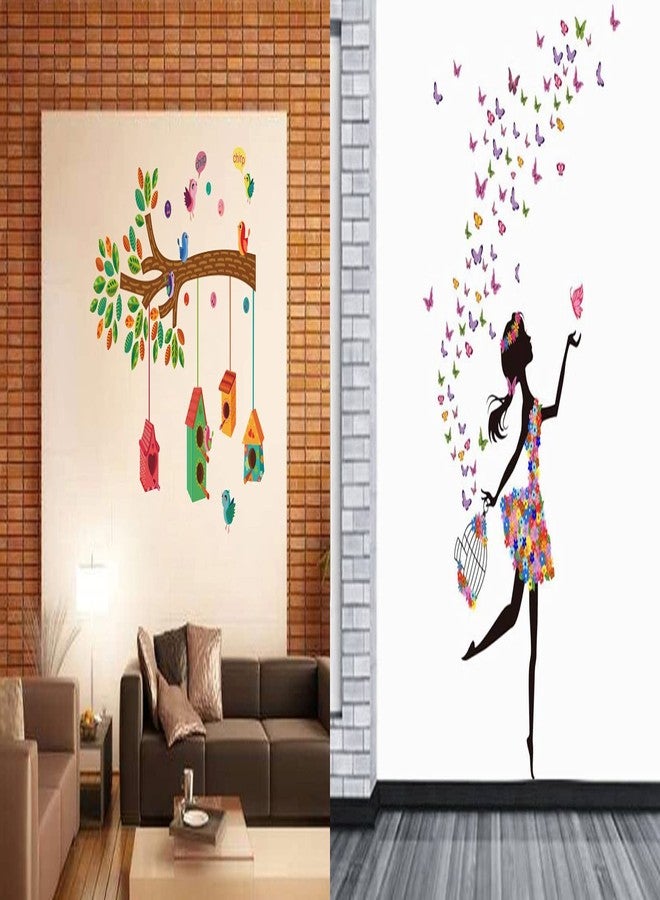 Walltech Set of 2 Wall Sticker Bird House On A Branch and Dream Girl Wall Sticker - Image 1