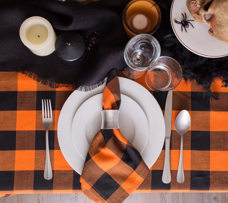 DII DII Buffalo Check Collection  Classic Farmhouse Tablecloth  Tablecloth  60x104  Orange & Black  - Image 3