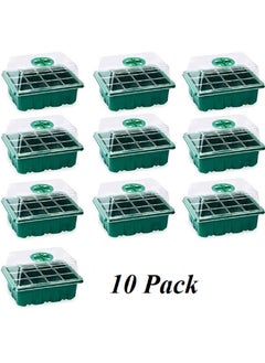 Gerenic 10 Pack Seed Starter Tray Seedling Starter Kits, Plant Starter Kit with Humidity Domes and Base Indoor Greenhouse Mini Propagator Station for Seeds Growing Starting (12 Cells per Tray)  - Image 1