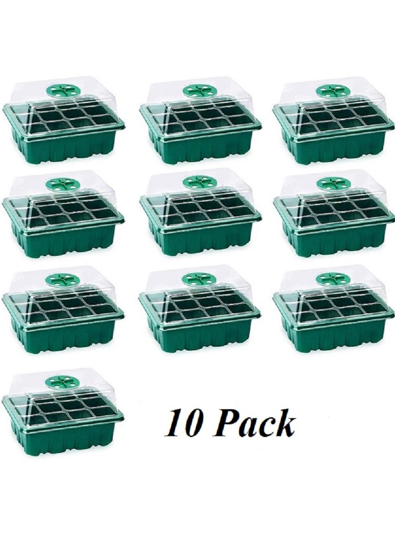 Gerenic 10 Pack Seed Starter Tray Seedling Starter Kits, Plant Starter Kit with Humidity Domes and Base Indoor Greenhouse Mini Propagator Station for Seeds Growing Starting (12 Cells per Tray) - Image 1