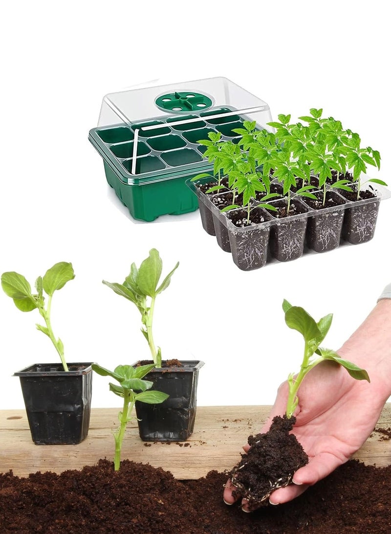 Gerenic 10 Pack Seed Starter Tray Seedling Starter Kits, Plant Starter Kit with Humidity Domes and Base Indoor Greenhouse Mini Propagator Station for Seeds Growing Starting (12 Cells per Tray) - Image 2