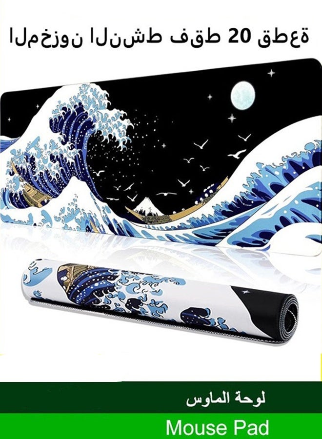 Arabest Gaming Mouse Pad for Desk,Large Wave Mousepad Laptop,Black Japanese Anime Mouse Mat,Waterproof Keyboard Pads,Big Non-Slip Mousepads for Game Office Home  - Image 1