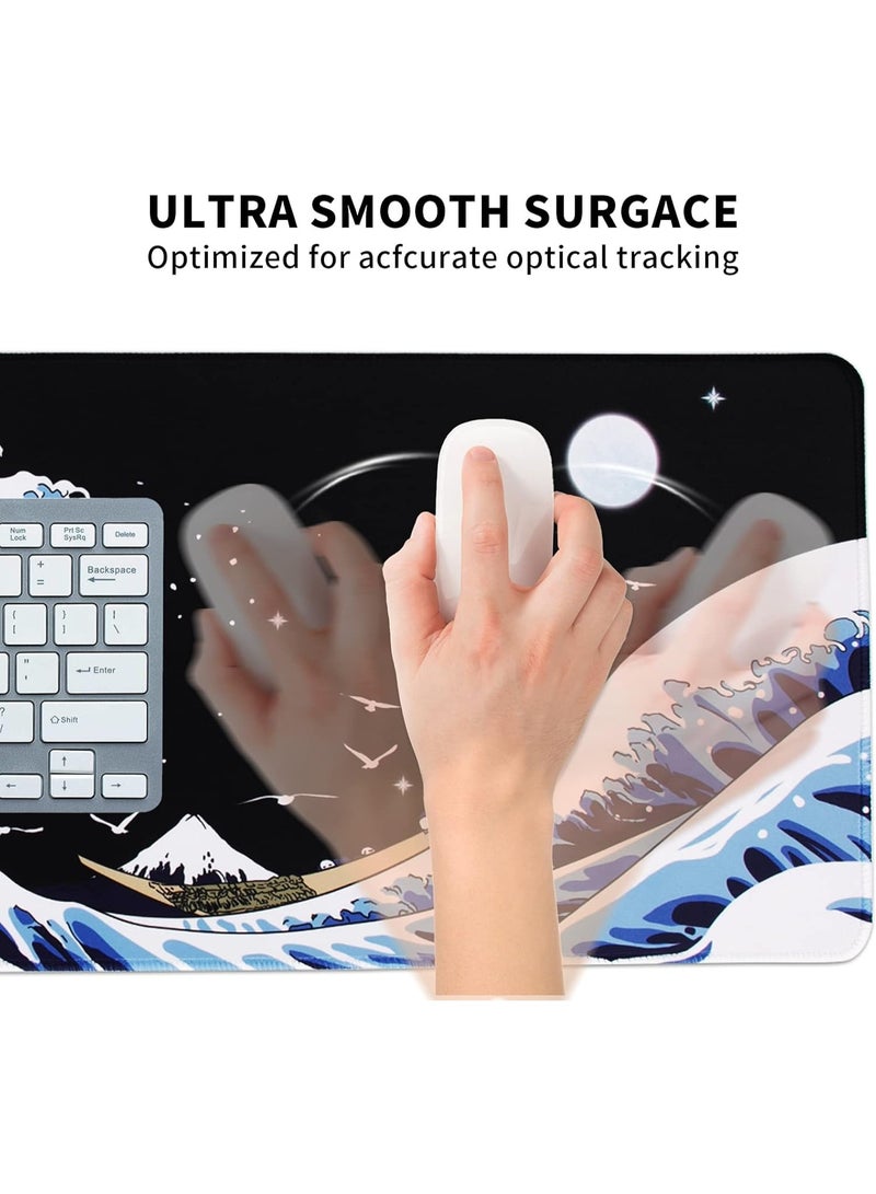 Arabest Gaming Mouse Pad for Desk,Large Wave Mousepad Laptop,Black Japanese Anime Mouse Mat,Waterproof Keyboard Pads,Big Non-Slip Mousepads for Game Office Home  - Image 5