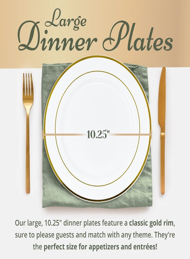 Reli. 110 Pcs Plastic Dinner Plates, Disposable (10.25 inch, White w/Gold Rim) Heavy Duty Plates for Party, Elegant Dinner, Wedding, Birthday | White, Hard Plastic - Image 3