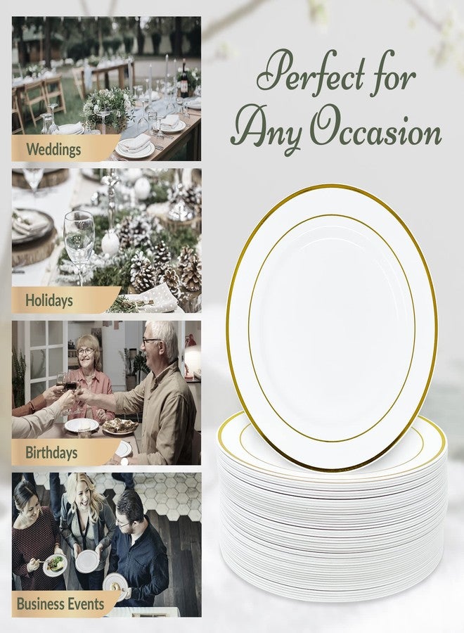 Reli. 110 Pcs Plastic Dinner Plates, Disposable (10.25 inch, White w/Gold Rim) Heavy Duty Plates for Party, Elegant Dinner, Wedding, Birthday | White, Hard Plastic - Image 5
