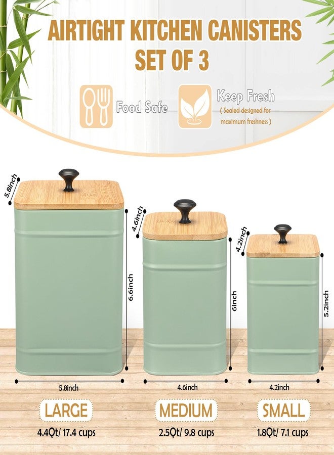 Tioncy Kitchen Canisters for Countertop Set of 3 Metal Canisters Sets with Bamboo Lids Spoon Airtight High Capacity Coffee Tea Sugar Flour Jars with DIY Labels Farmhouse Food Storage (Green,M, S, L) - Image 2