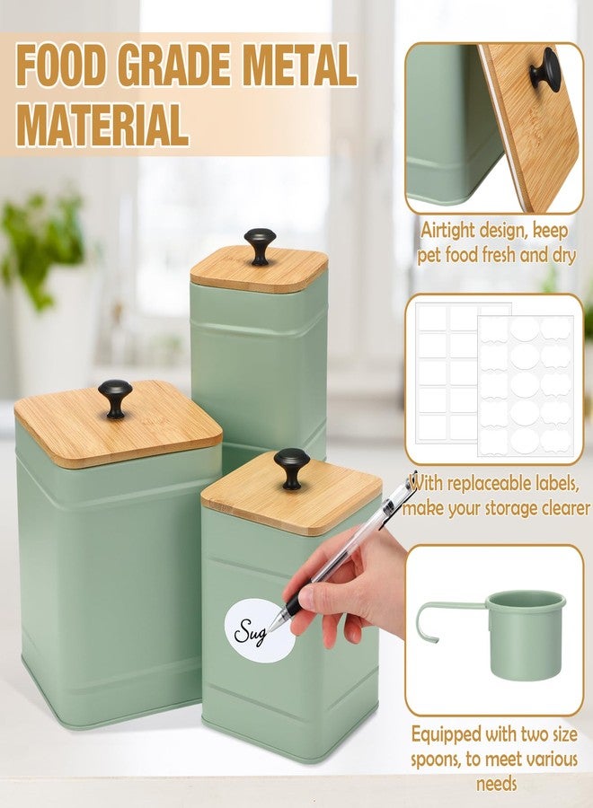 Tioncy Kitchen Canisters for Countertop Set of 3 Metal Canisters Sets with Bamboo Lids Spoon Airtight High Capacity Coffee Tea Sugar Flour Jars with DIY Labels Farmhouse Food Storage (Green,M, S, L) - Image 3