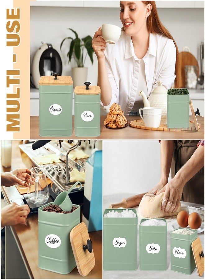 Tioncy Kitchen Canisters for Countertop Set of 3 Metal Canisters Sets with Bamboo Lids Spoon Airtight High Capacity Coffee Tea Sugar Flour Jars with DIY Labels Farmhouse Food Storage (Green,M, S, L) - Image 5