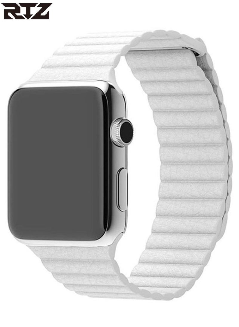 RTZ - Magnetic Leather Band For Apple Watch 42/44/45mm White - Image 1