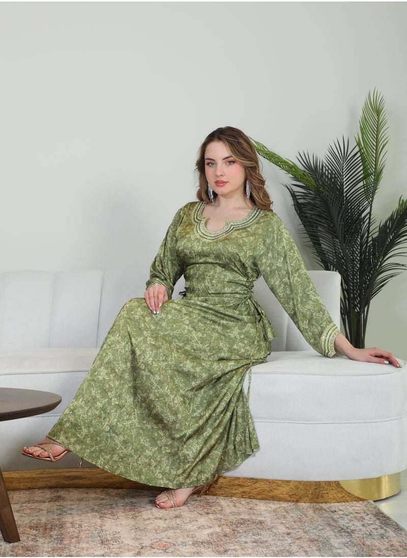 Bint Al Bilad Bint Al Bilad Women's Summer Long Luxury Jalabiya | Full-Length Kaftan Dress for Ramadan, Eid Ul Fitr, Wedding, Special Occasions | Embroidered Saudi Abaya | Modest Islamic Clothing  - Image 2