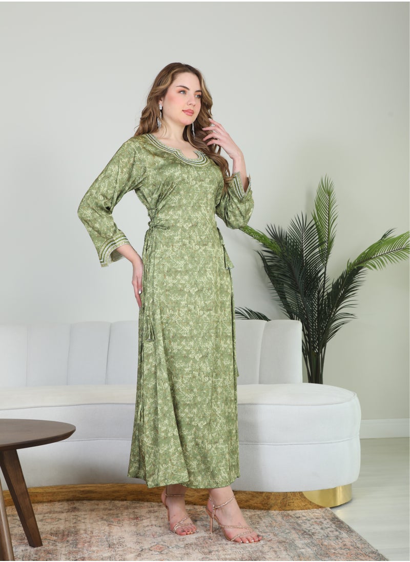 Bint Al Bilad Bint Al Bilad Women's Summer Long Luxury Jalabiya | Full-Length Kaftan Dress for Ramadan, Eid Ul Fitr, Wedding, Special Occasions | Embroidered Saudi Abaya | Modest Islamic Clothing  - Image 4