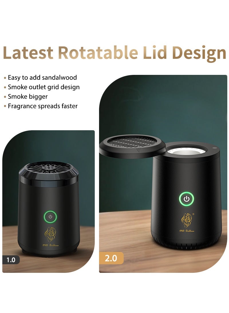 Oud Bukhoor New Upgraded 2.0 Rotary Cover Portable Electric Incense Burner Fast Burning and Rich Smoke Bakhoor Burner for Home BK-19 - Image 2