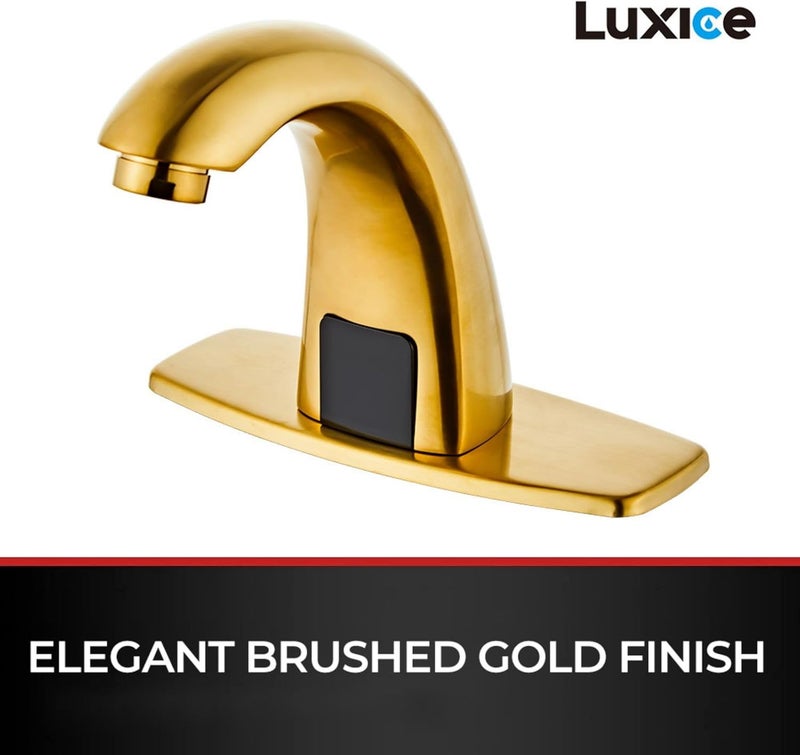 LUXICE Brushed Gold Touchless Bathroom Sink Faucet - Automatic Motion Sensor Battery Opertated with Temperature Mixing Valve for Commercial Lavatory - Image 5