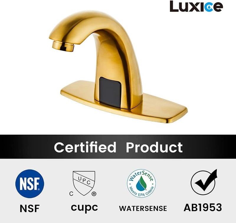LUXICE Brushed Gold Touchless Bathroom Sink Faucet - Automatic Motion Sensor Battery Opertated with Temperature Mixing Valve for Commercial Lavatory - Image 4
