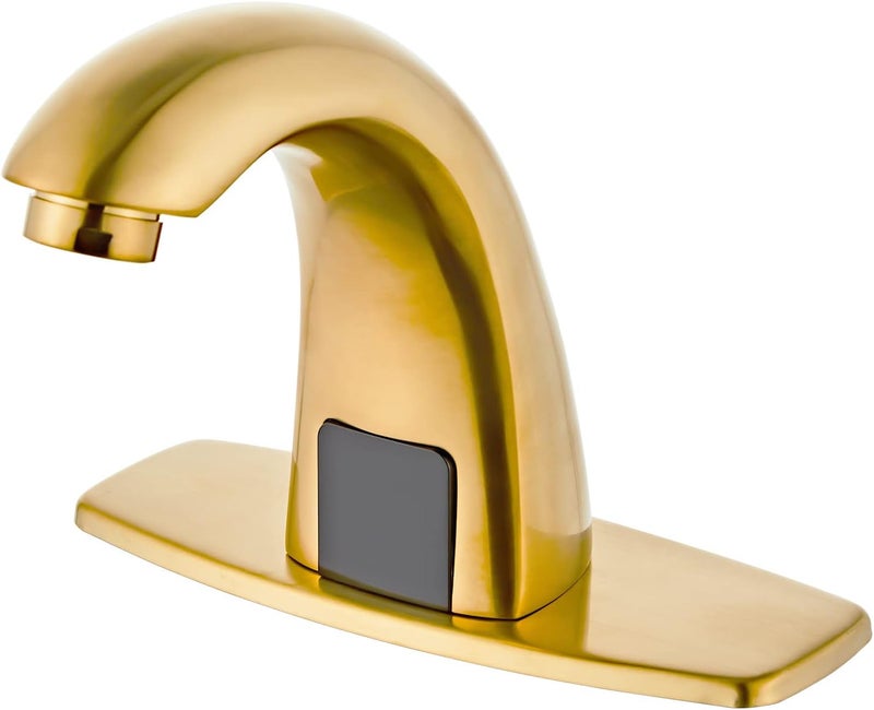 LUXICE Brushed Gold Touchless Bathroom Sink Faucet - Automatic Motion Sensor Battery Opertated with Temperature Mixing Valve for Commercial Lavatory - Image 1
