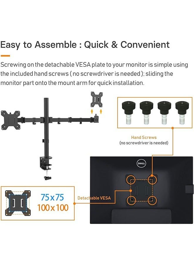 Arabest Monitor Mount Stand Dual LCD LED Monitor Arm for Desk, Heavy Duty Gaming Monitor Stand Fully Adjustable Arms Hold 2 Screens up to 27 inches - Image 5