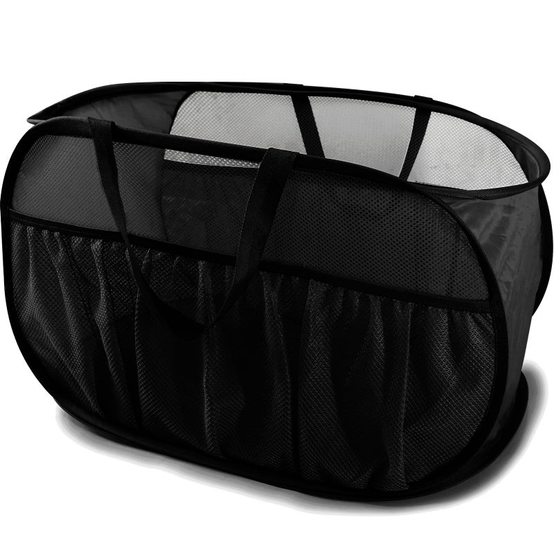 BATTOO Collapsible Laundry Baskets, Upgrade Pop Up Laundry Hamper with Convenient Bags, Foldable Laundry Basket Mesh Light Weight, Easy to Carry Clothes Hampers for Laundry, Dorm, Toys, Travel Black - Image 1