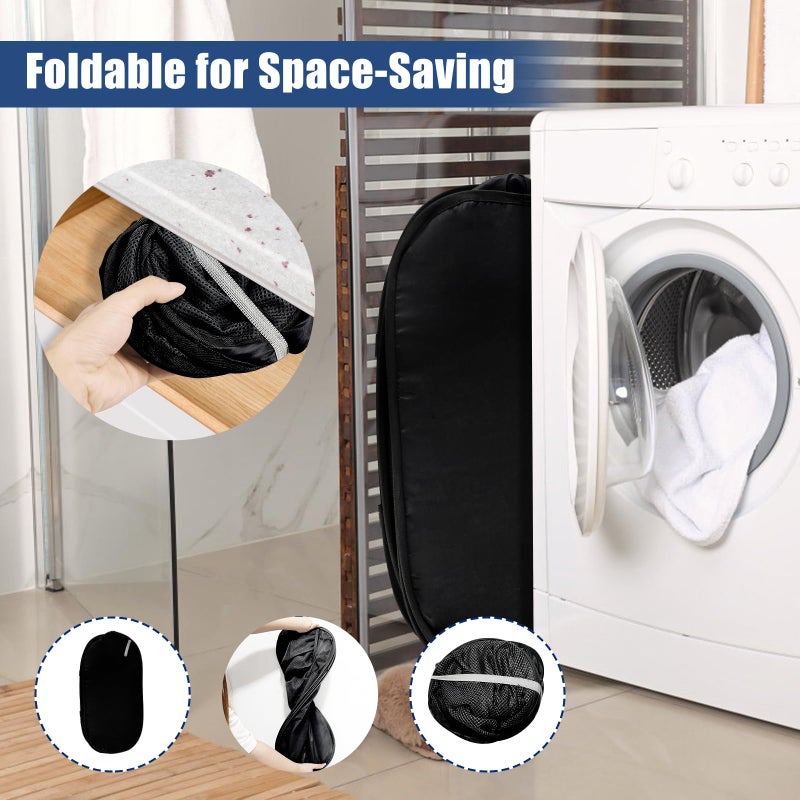 BATTOO Collapsible Laundry Baskets, Upgrade Pop Up Laundry Hamper with Convenient Bags, Foldable Laundry Basket Mesh Light Weight, Easy to Carry Clothes Hampers for Laundry, Dorm, Toys, Travel Black - Image 3
