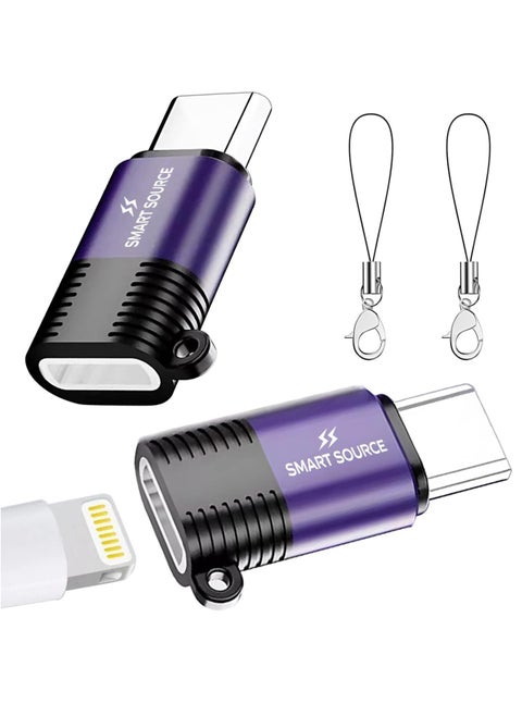 【Pack of 2】Lightning Female to USB-C Male Adapter, USB C to Lightning Adapter, Compatible with iPhone-16 15, iPad Pro/Air, S25 S24 S23 Ultra, Huawei, Support Charging & Data Sync, 【Purple】