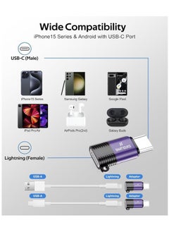 【Pack of 2】Lightning Female to USB-C Male Adapter, USB C to Lightning Adapter, Compatible with iPhone-16 15, iPad Pro/Air, S25 S24 S23 Ultra, Huawei, Support Charging & Data Sync, 【Purple】 - pzsku/ZF1FED80A082F06BC6BFCZ/45/_/1740396096/0dba02b4-9fab-4fa5-95c3-ed0516f8e103