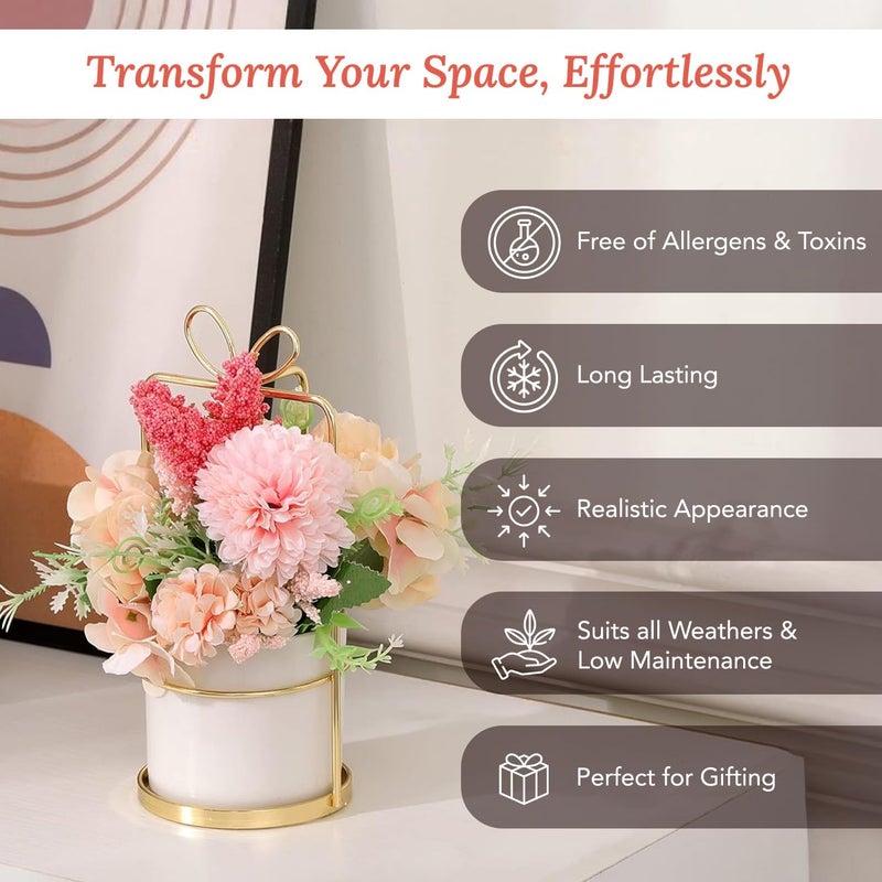 Ekhasa Dahlia Flower Ceramic Vase with Artificial Flowers Plant | Small Daisy Flower Pots with Artificial Flowers for Home Decor Centre Table Pots Showpiece Living Room Office Wedding Birthday & Gift - Image 3