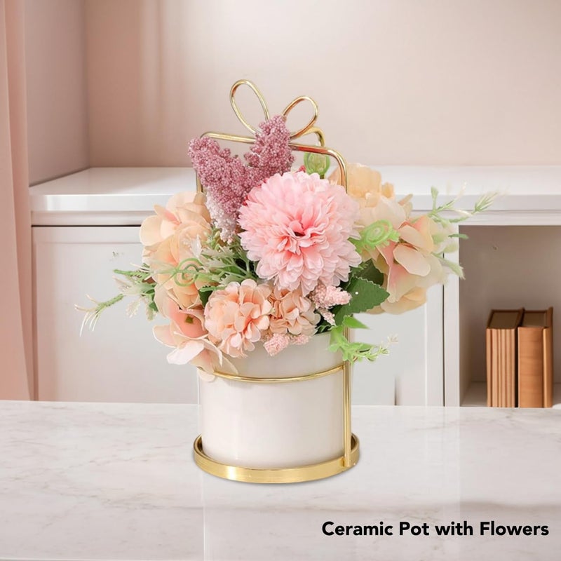 Ekhasa Dahlia Flower Ceramic Vase with Artificial Flowers Plant | Small Daisy Flower Pots with Artificial Flowers for Home Decor Centre Table Pots Showpiece Living Room Office Wedding Birthday & Gift - Image 2