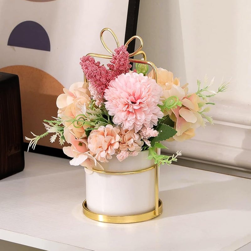 Ekhasa Dahlia Flower Ceramic Vase with Artificial Flowers Plant | Small Daisy Flower Pots with Artificial Flowers for Home Decor Centre Table Pots Showpiece Living Room Office Wedding Birthday & Gift - Image 1