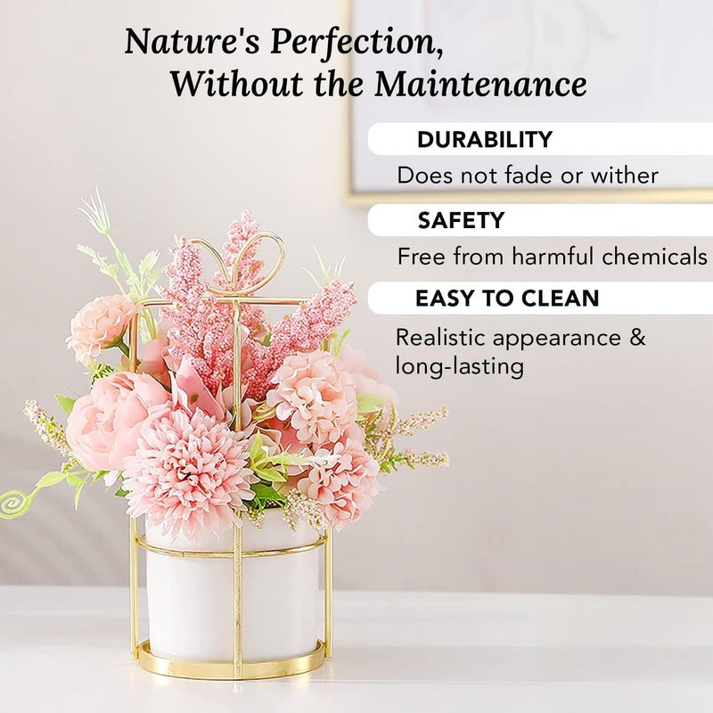 Ekhasa Dahlia Flower Ceramic Vase with Artificial Flowers Plant | Small Daisy Flower Pots with Artificial Flowers for Home Decor Centre Table Pots Showpiece Living Room Office Wedding Birthday & Gift - Image 5