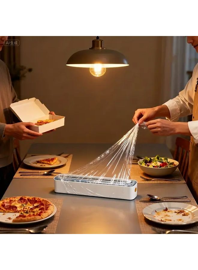Light Blue 2 In 1 Magnetic Kitchen Wrap Dispenser with Cutter and Reusable Film Holder - Image 3