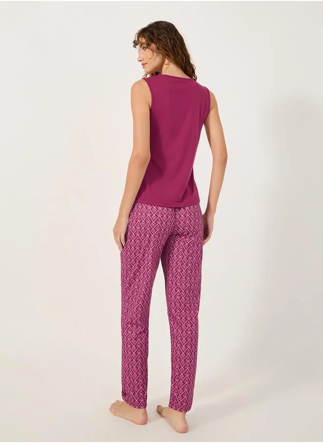 Styli Tasseled Round Neck Cami and Pyjama Set