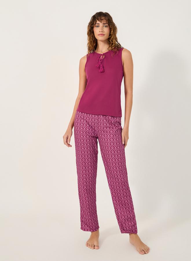 Styli Tasseled Round Neck Cami and Pyjama Set  - Image 1