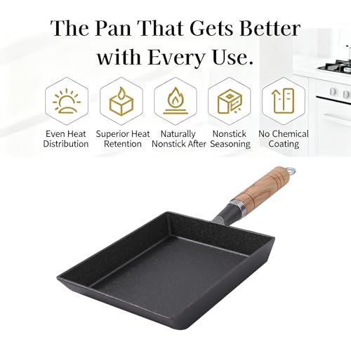 EdoEats Cast Iron Tamagoyaki Pan – Japanese Rolled Omelette Skillet, Pre-Seasoned, Natural Nonstick, Works on All Stovetops incl. Induction - Image 3
