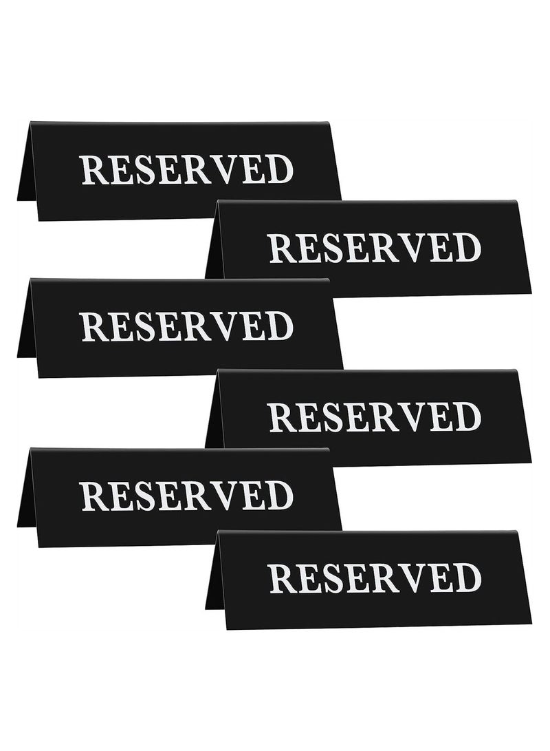 Plastic Reserved Table Sign 12 Pack Table Tent Wedding Sign Guest Reservation Table Seat Sign for Restaurant Wedding Chairs White Words Black Background - Image 1