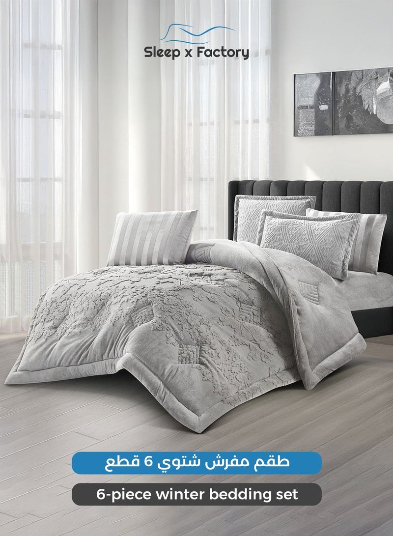 Sleep x Factory Evelyn 6-Piece Winter Velvet Comforter Set – King 240×260 cm - Image 4