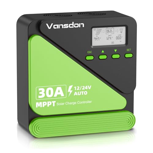 Vansdon 30A Solar Charge Controller 12V/24V MPPT Solar Charge Controller, Adjustable LCD with Timer, Dual USB Ports, for RV, Boat, Cabin, Off-Grid Systems, Compatible with FLD/LiFePO4/SLD/GEL/AGM - Image 1