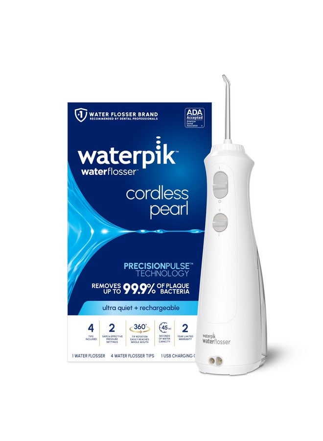 واتربيك جهاز Waterpik اللاسلكي القابل لإعادة الشحن لتنظيف الأسنان واللثة والتقويم والسفر مع 4 رؤوس تنظيف بالخيط - متوافق مع معايير ADA، لون أبيض WF-13، قد تختلف العبوة - Image 1