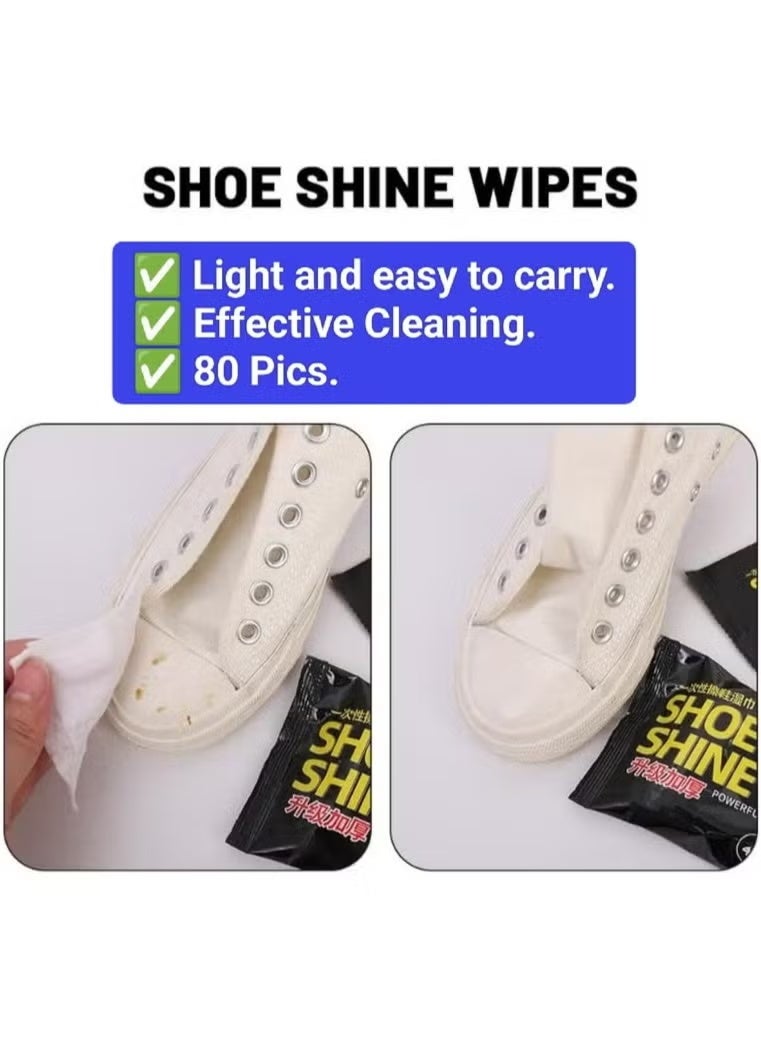 مناديل تلميع الأحذية مناديل مبللة سريعة التنظيف للأحذية الرياضية والصنادل والأحذية الجلدية منظف أحذية مناسب للسفر لإزالة الأوساخ والتلميع محلول سريع ومريح للعناية بالأحذية - 80 قطعة - Image 5