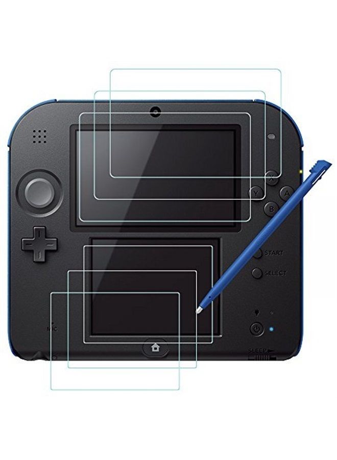 AFUNTA حماية شاشة وقلم لمسية متوافق مع 2DS، AFUNTA 3 عبوات (6 قطع) فيلم PET شفاف عالي الدقة للشاشة العلوية والسفلية، مع 1 قلم لمسي بلاستيكي أزرق