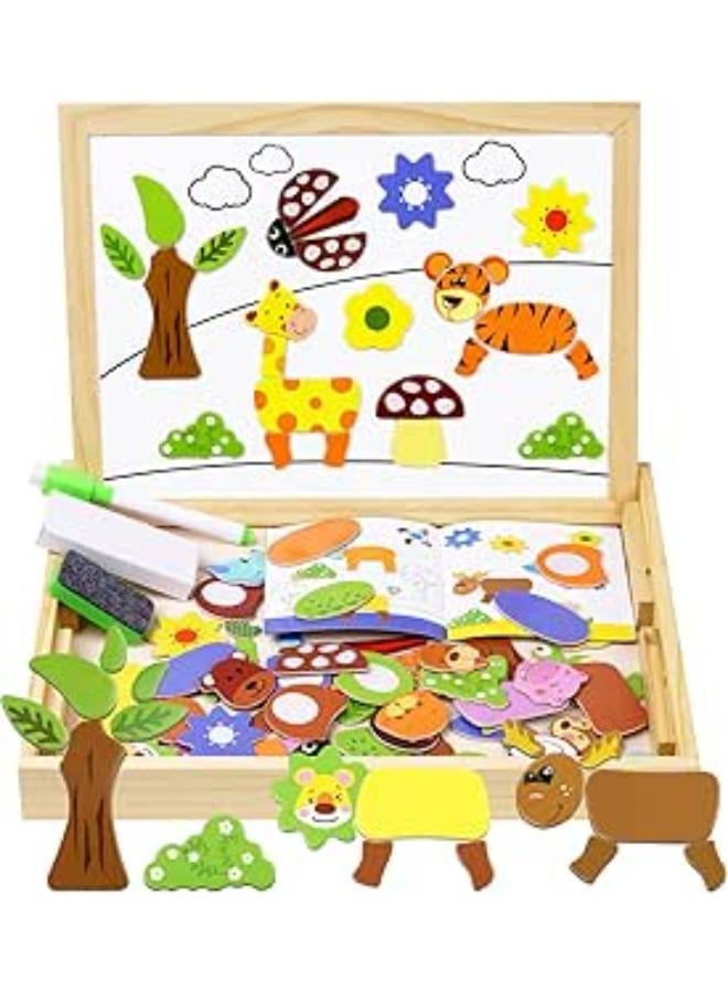 Aolso Wooden Magnetic Puzzle, Wooden Puzzle, Drawing Easel, Blackboard, Magnetic Wooden Toy, Creative Educational Toy for Children, Educational Wooden Toy for Boys and Girls