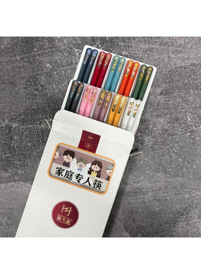 Chopsticks Experts, Ten Pairs Of Trendy Chopsticks, High Temperature Resistant Household Gift Alloy Chopsticks, One-piece Delivery, Group Purchase-Color:Ten Pairs Of Chinese Style Ten Colors Gift Box  - Image 1
