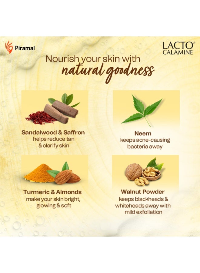 Lacto Calamine Ubtan Face Wash for Glowing Skin | Natural Face Wash with Sandalwood, Saffron, Neem, Almond & Turmeric | Exfoliating Facewash reduces Tan | Sulphate, Paraben Free | 100 ml Pack of 1 - Image 5