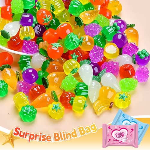 CIYOJA 50 Pcs Glow in The Dark Mini Fruit Figurines Blind Bag Set Resin Luminous Fruits for DIY Crafts Fairy Garden Accessories Dollhouse Decor Mystery Bag Party Favors Surprise Gift Set - Image 5