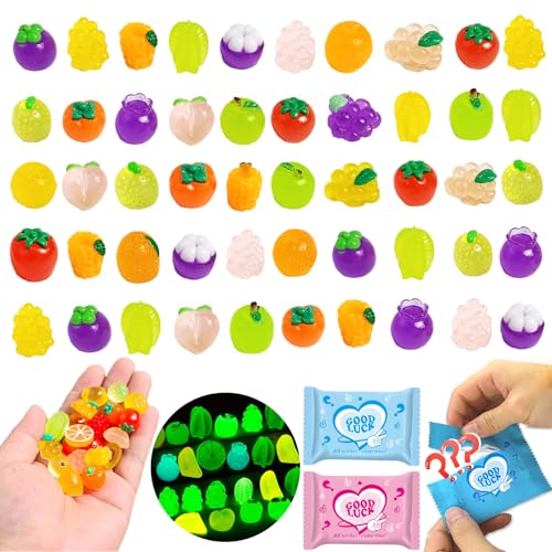 CIYOJA 50 Pcs Glow in The Dark Mini Fruit Figurines Blind Bag Set Resin Luminous Fruits for DIY Crafts Fairy Garden Accessories Dollhouse Decor Mystery Bag Party Favors Surprise Gift Set - Image 1