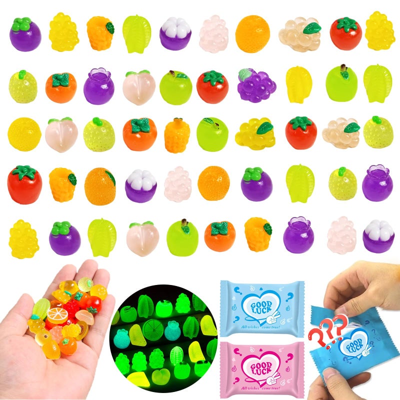 CIYOJA 50 Pcs Glow in The Dark Mini Fruit Figurines Blind Bag Set Resin Luminous Fruits for DIY Crafts Fairy Garden Accessories Dollhouse Decor Mystery Bag Party Favors Surprise Gift Set - Image 3