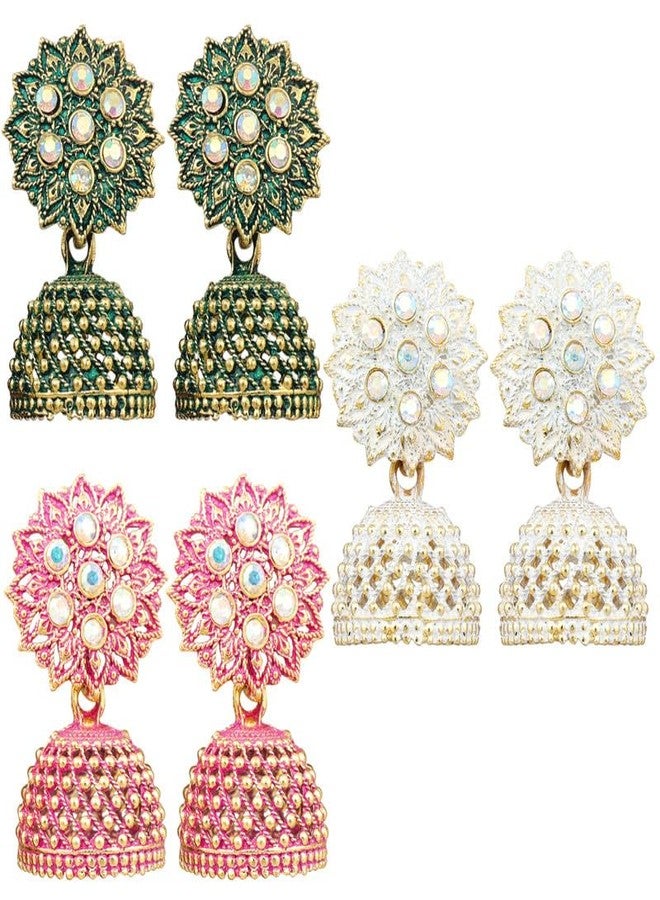 Thrillz Earrings For Women Gold Plated Jewellery Floral Earrings Combo Jhumka Jhumki Earrings For Women and Girls Pair of 3 - Image 1