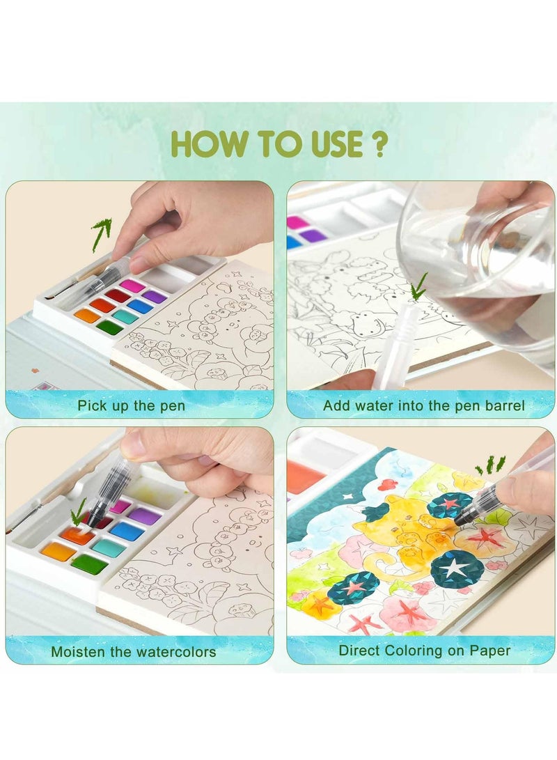 Barakah كتاب تلوين سحري بالماء، مجموعة رسم خالية من الفوضى مع ورق متلألئ، 30 صفحة، و2 فرشاة، هدايا الفنون والحرف للأطفال من عمر 4-8 سنوات - Image 3