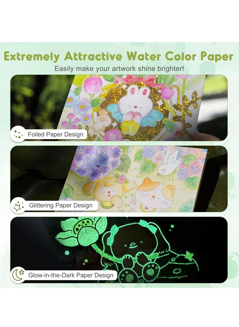 Barakah كتاب تلوين سحري بالماء، مجموعة رسم خالية من الفوضى مع ورق متلألئ، 30 صفحة، و2 فرشاة، هدايا الفنون والحرف للأطفال من عمر 4-8 سنوات - Image 4