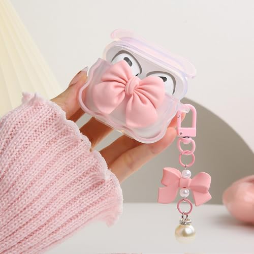 QLD COVER Compatible with Apple AirPods 3 Generation 2021 Case Cover, Cute 3D Bow Tie Design Shockproof Soft Clear TPU Kawaii Airpods 3 Protector with Keychain for Women Girls, Bow Pink - Image 5